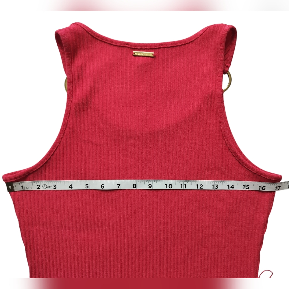 Michael Kors Women's Ribbed Stretch Knit Tank Coral Dress Sleeveless Size L‎ - Picture 9 of 12